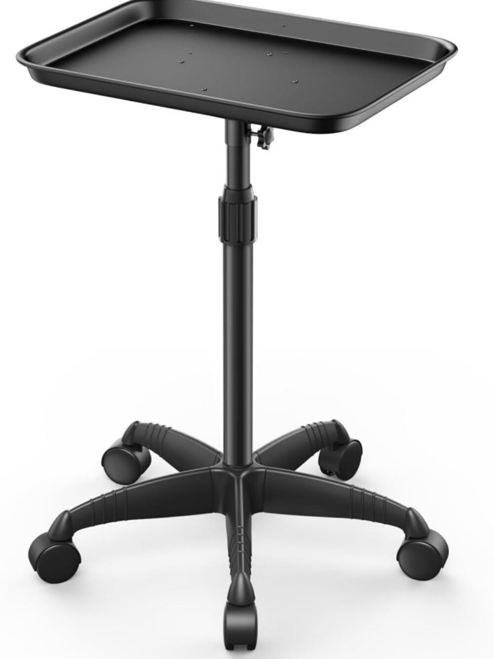 Adjustable 37" Black Rolling Salon Tray Cart on Wheels for Spa & Beauty Use